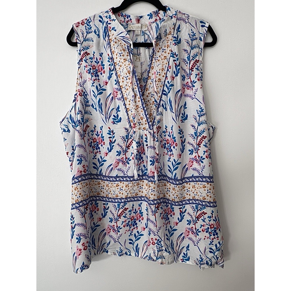 Weekend Suzanne Betro Woman Casual Placket Tie Notch‎ Neck Slvls Tunic Sz 4X